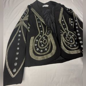 Black Rhinestones Embellished Women's Blazer Jacket